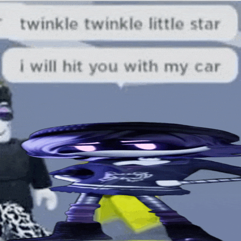 a purple object with a speech bubble that says twinkle twinkle little star