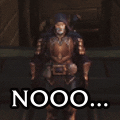 a man in armor is standing in a dark room with the words nooo behind him