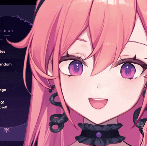 a close up of a girl 's face with the word chat in the corner