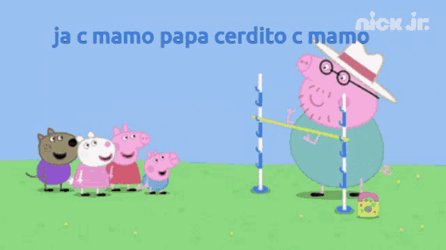 a cartoon of peppa pig playing a game with the words nick jr. above him