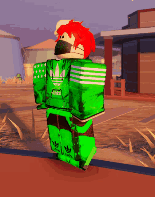 a cartoon character wearing a green adidas shirt