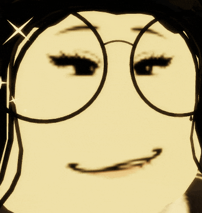 a close up of a face with glasses and a smile