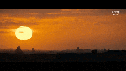 a sunset with the word prime in the upper right corner