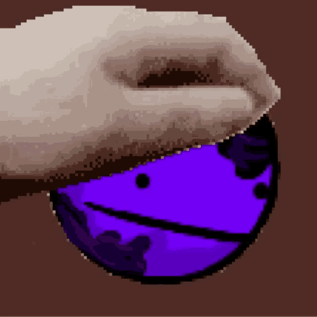 a pixel art of a hand holding a purple ball