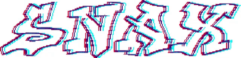 a drawing of the word snsx with a blue and red glitch effect