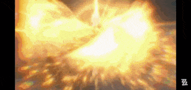 a close up of a fire explosion with the letter z on the bottom right corner .