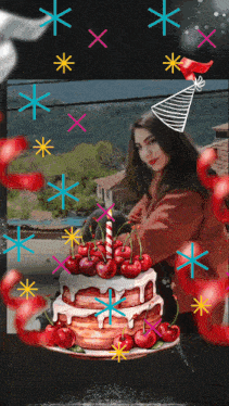 a birthday cake with cherries and a candle
