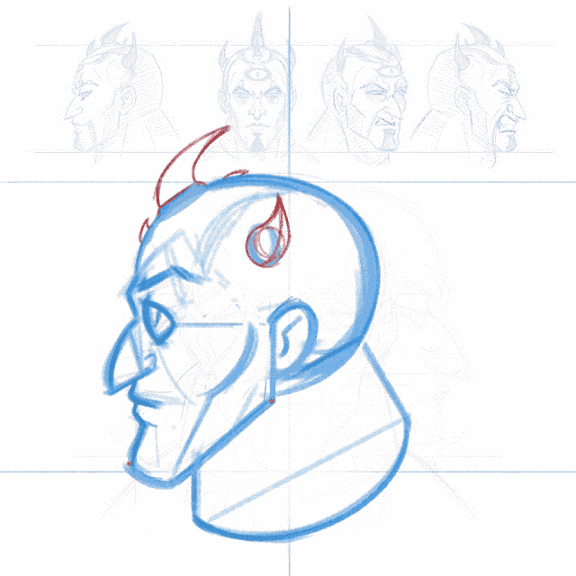a drawing of a devil 's head with horns