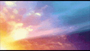 the sun is shining through the clouds in a painting