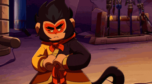 a cartoon of a monkey with a red scarf around its neck