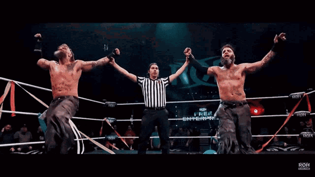 a man in a wrestling ring with the word roi on the bottom right
