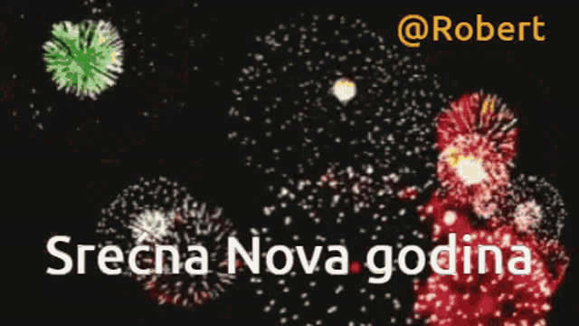 a fireworks display with the words srecna nova godina in white