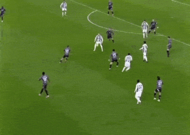a group of soccer players are playing soccer on a field .