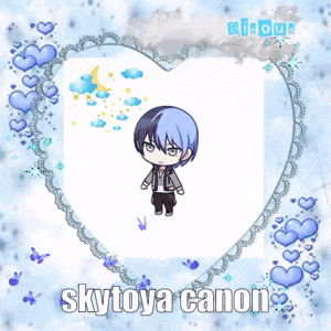 a picture of a boy in a heart surrounded by hearts and the words skytoya canon