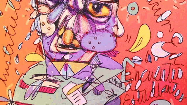 a colorful drawing of a man with the words " encuentro de estudiantes " at the bottom