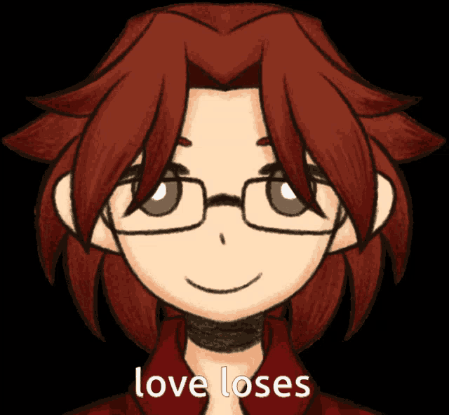 a cartoon of a girl with glasses and the words love loses