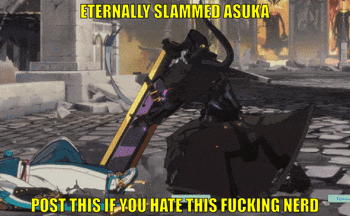 a video game scene with a caption that says " eternally slammed asuka "