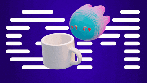a cartoon drawing of a cup and a toy with hearts on it