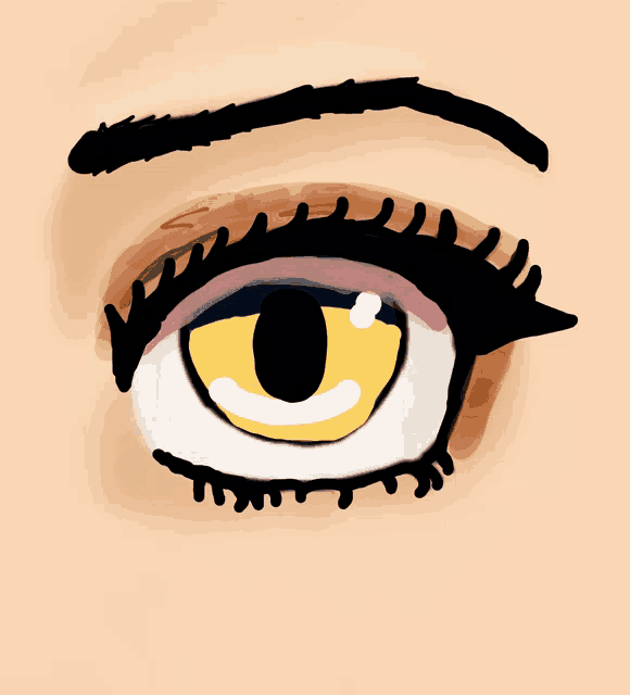 a cartoon drawing of a woman 's eye with a yellow pupil