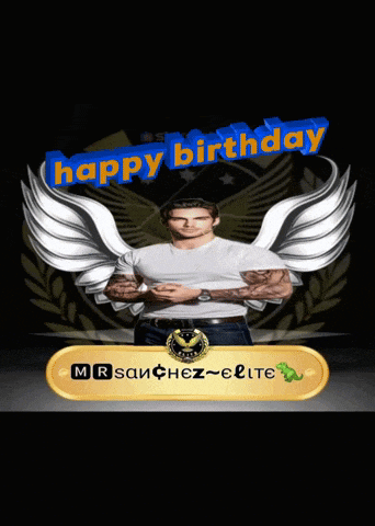 a picture of a man with wings and the words happy birthday behind him