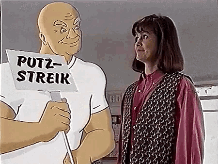 a man is holding a sign that says putz-streik