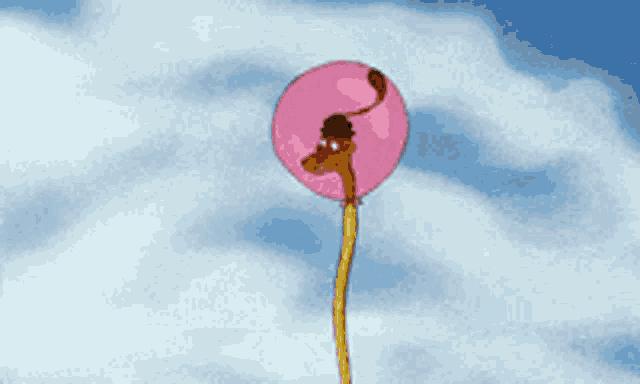 a cartoon snake with a pink balloon on its head