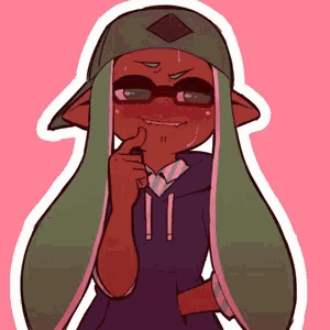 a drawing of a girl wearing a hat and glasses giving a thumbs up