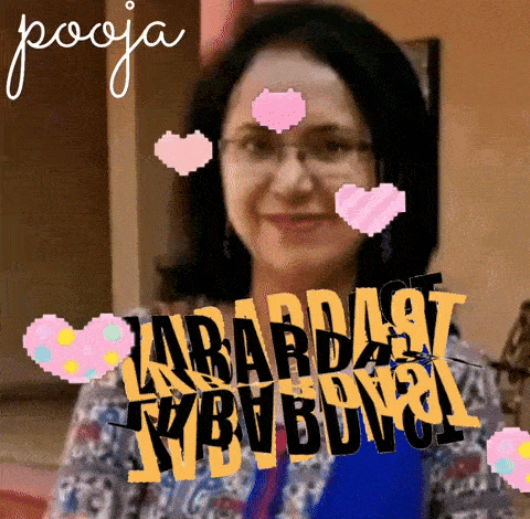 a picture of a woman with the name pooja written above her