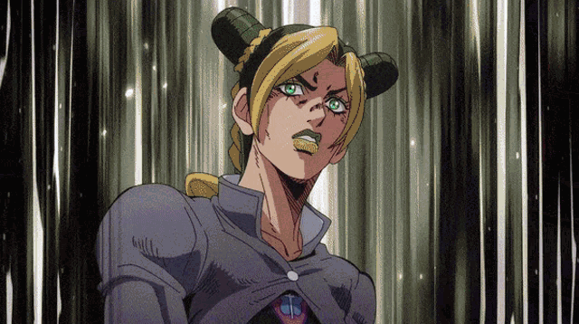 a cartoon of a woman with green eyes and a ponytail