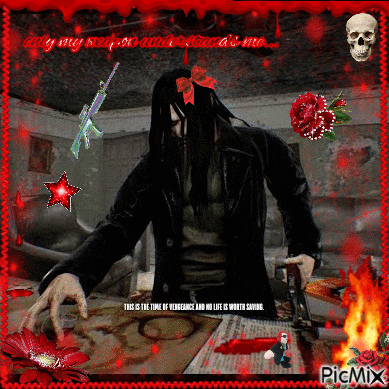 a picture of a man holding a gun with the words this is the time of vengeance and no life is worth savoring