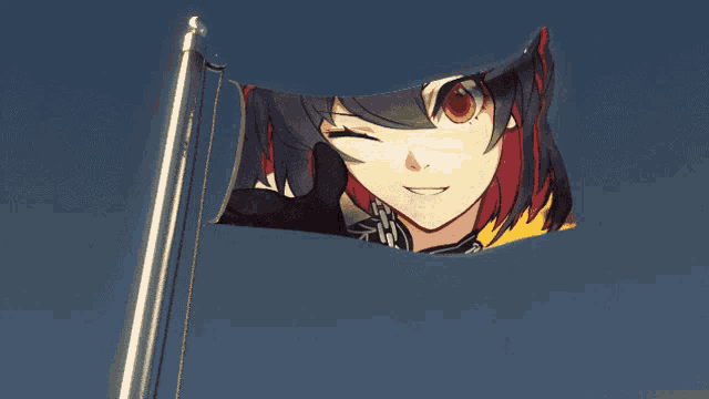 a flag with a picture of a girl with red hair on it