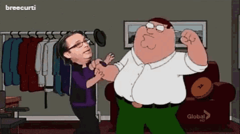 a cartoon of peter griffin flexing his muscles in front of a woman