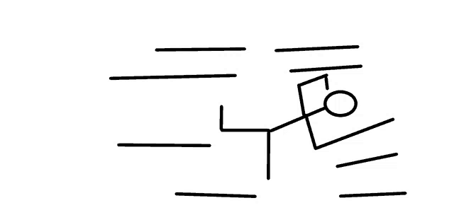 a black and white drawing of a stick figure with a circle in the middle of it .