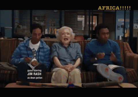 Troy And Abed And Betty White Africa GIF - Toto Community Africa GIFs