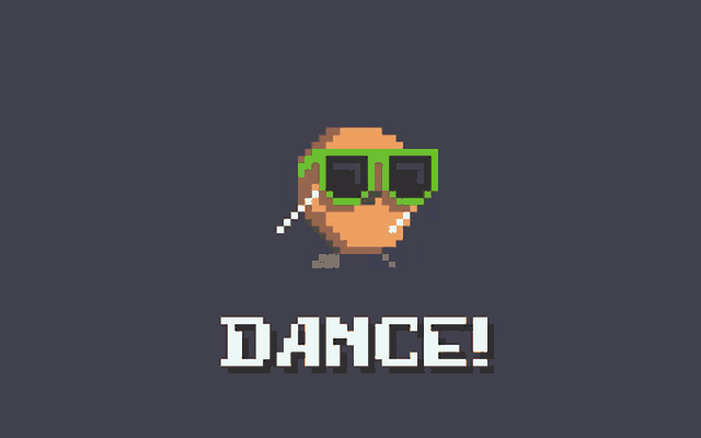 a pixel art drawing of a man wearing sunglasses and the words dance
