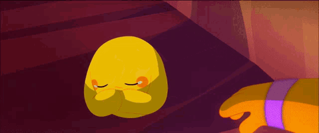a cartoon character is crying and holding another character 's arm