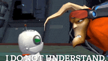 a cartoon character is talking to a small white robot and says " i do not understand "
