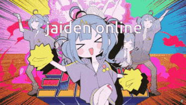 a cartoon of a girl cheering with the words jaiden online in the background
