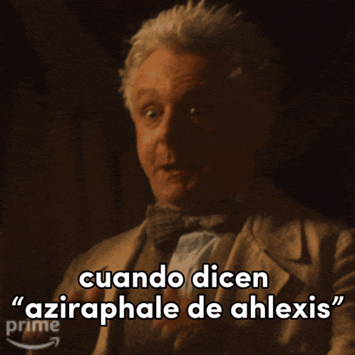 a man in a suit and bow tie says cuando dicen aziraphale de ahlexis