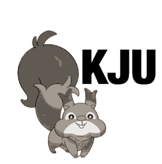 a cartoon of a squirrel with the word kju behind it