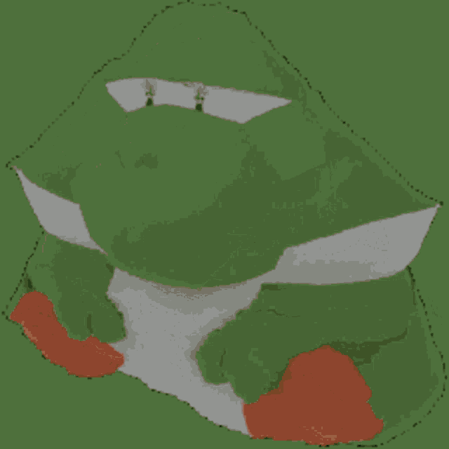 a drawing of a green frog with white and red spots on it