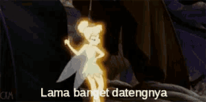 a picture of a fairy with the words lama banget datengnya below it