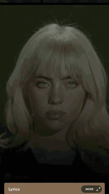 a screenshot of billie eilish 's face with a more button below it