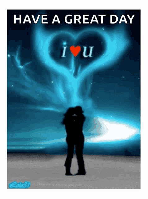 a poster that says have a great day with a couple kissing