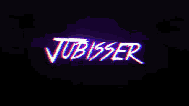 a purple and black background with a purple glowing text