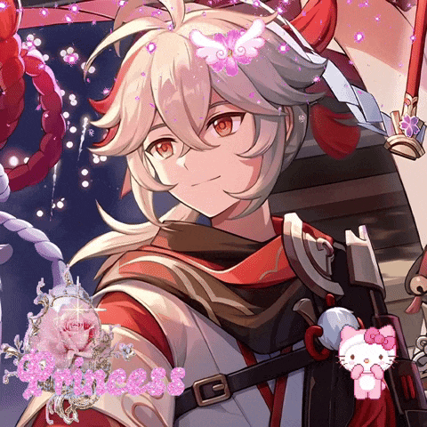 a close up of a anime character with a hello kitty sticker