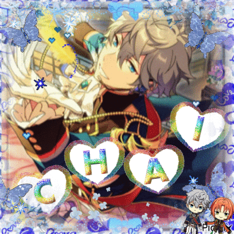 a picture of a anime character with the letters cha and i on the hearts