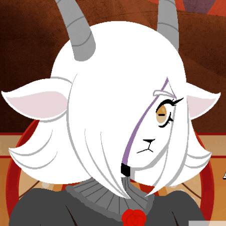 a drawing of a goat with white hair and horns
