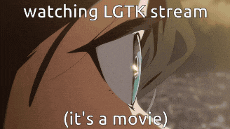 a close up of a person 's eye with the words watching lgtk stream ( it 's a movie ) below it