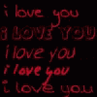 a black background with red letters that say i love you .